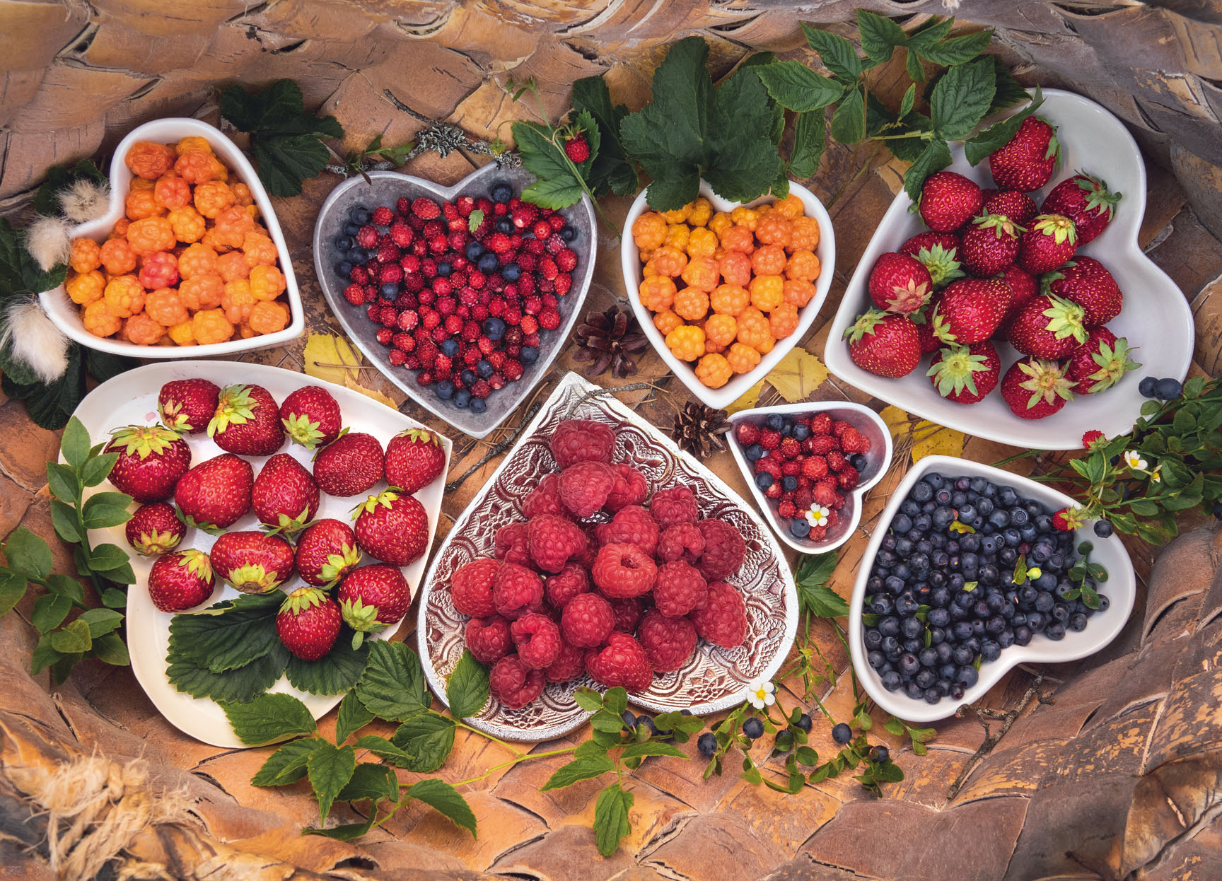 Berry collection in hearts