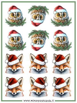 Christmas foxes and owls sticker sheet