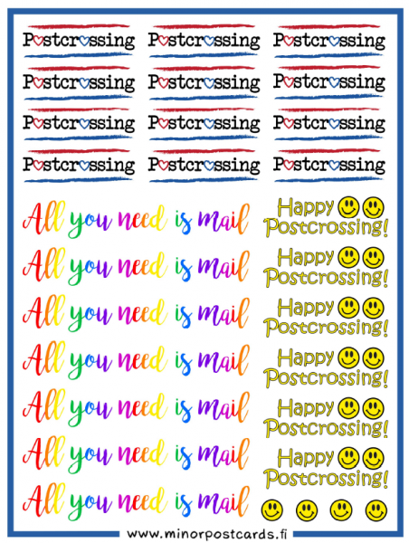 Postcrossing sticker sheet – Minor Postcards