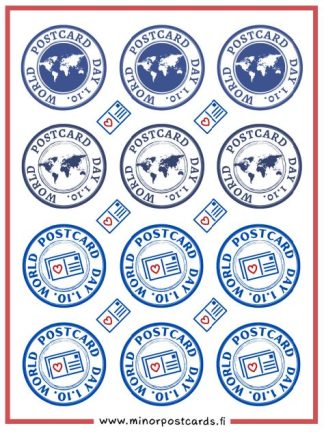 World Postcard Day blue sticker sheet